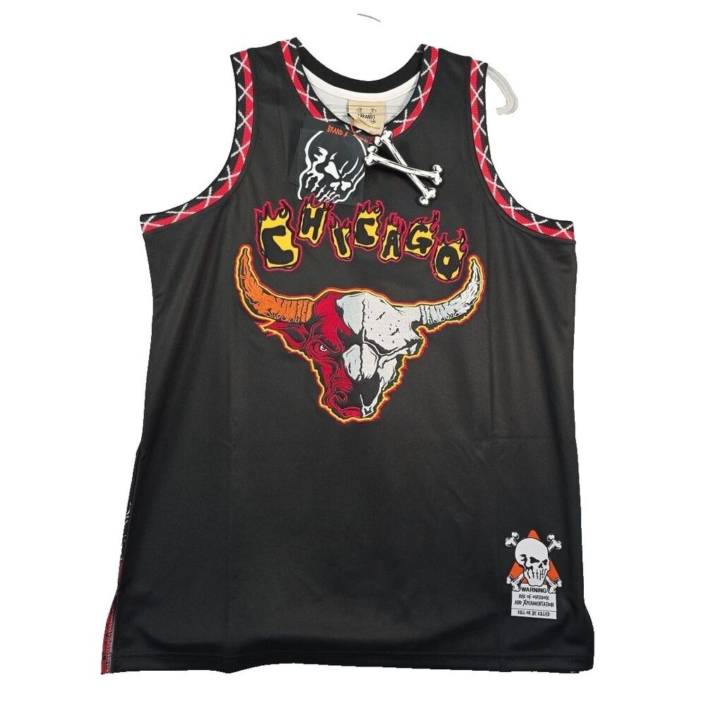 BRAND X Chicago Bulls In Flames Basketball Jersey Michael Jordan Size Large
